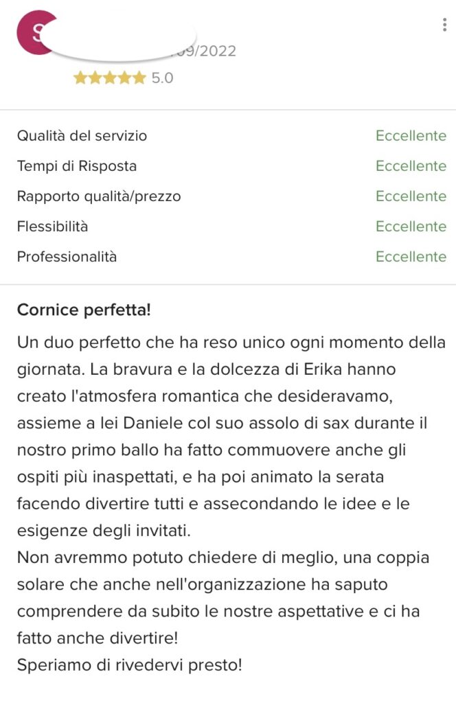 Erika cantante matrimonio Padova